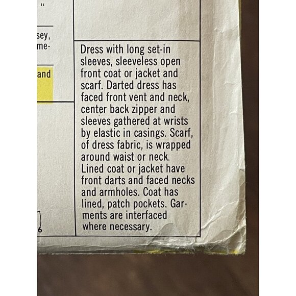 McCall's 2238 Pattern Vintage 1960s Misses Dress SL Coat Scarf Size 12 UNCUT - Picture 4 of 4